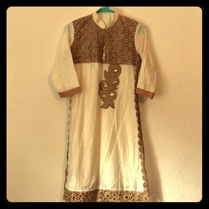 Linen and gold brocade tunic